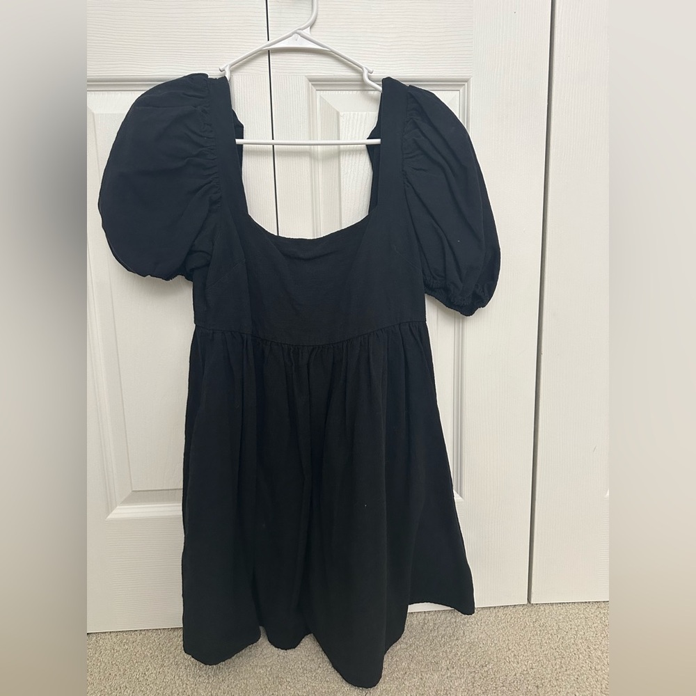 Altar'd State Black Puff Sleeve Ruffled Blouse